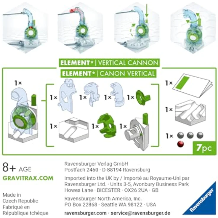 Ravensburger 27465 GraviTrax Element Vertical Cannon - Kugelbahnerweiterung mit vertikaler Kanone, inkl. 3 silberne und 1 rote Kugel, ab 8 Jahren – Bild 4