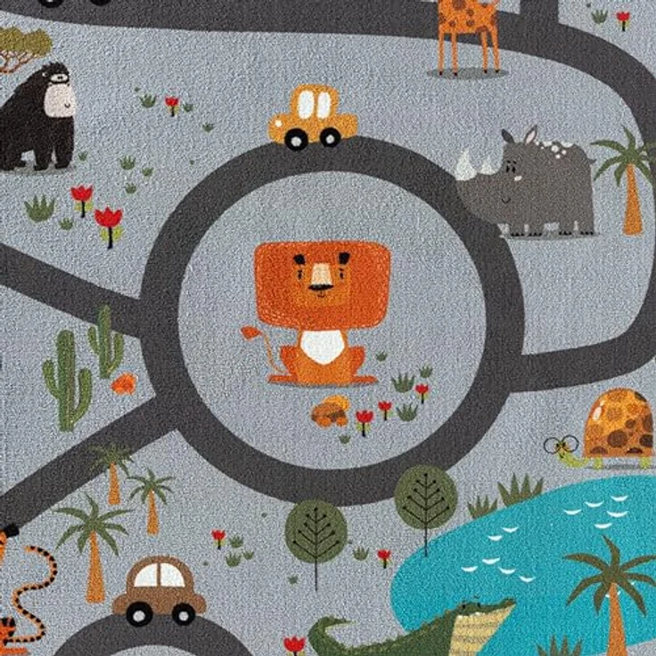 Teppich-Traum Kinderteppich, rutschfester Spielteppich mit Safari-Motiv, grau, 200 x 290 cm, pflegeleicht – Bild 2