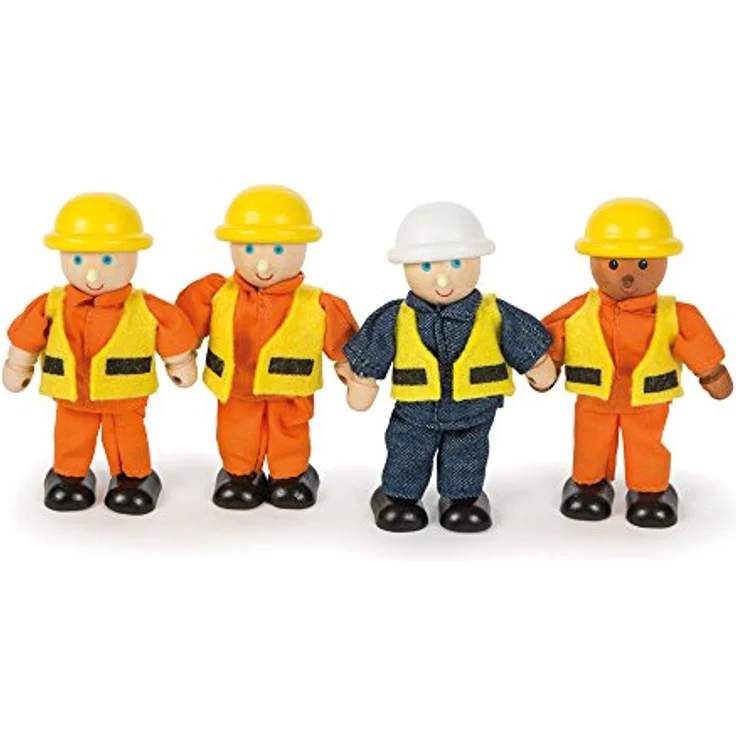 Tidlo Baumeister Sammelfiguren-Set, 4 Bauarbeiter mit Schnurrbart und reflektierender Jacke, Tidlo Baureihe Ergänzung, 11 cm Builder Höhe – Bild 1