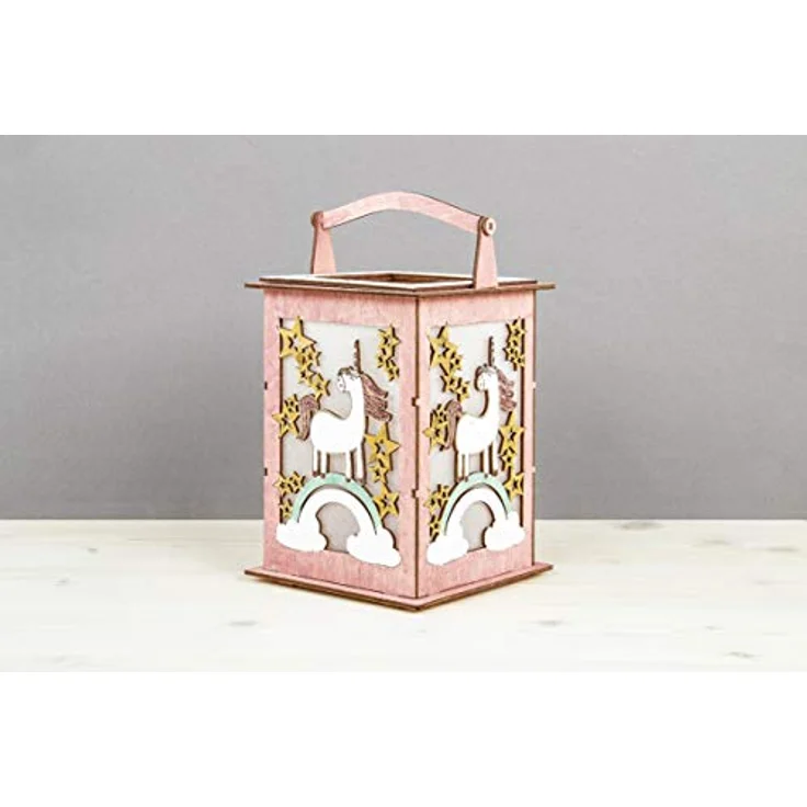 Rayher Holz Laterne Einhorn mit Griff, 15,3x15,3x26,5cm, Holzbausatz, 15-tlg.,Windlicht, für LED-Kerze, Lichterkette, FSC Mix Credit, 62892505 – Bild 5