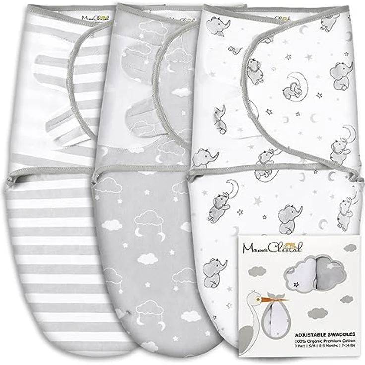 Mama Cheetah Baby Schlafsack 3-6 Monate, 3er Pack, Bio-Baumwolle, verstellbar, hüftgesund, für Jungen und Mädchen – Bild 1