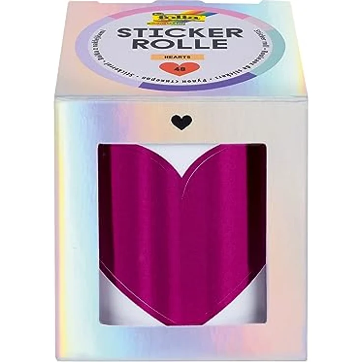 folia 27201 - Stickerrolle Hearts, Sticker Set mit 48 Aufklebern, 3 m lang mit verschiedenfarbigen selbstklebenden Herzen – Bild 1