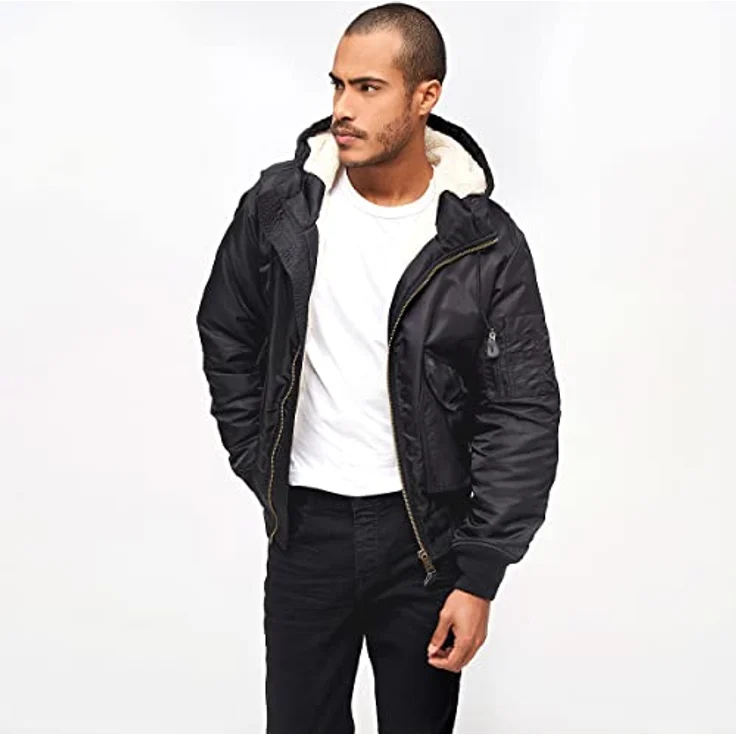 Brandit Herren CWU Jacket hooded, Bomberjacke mit Teddyfell, wind- und wasserabweisend, blau – Bild 6