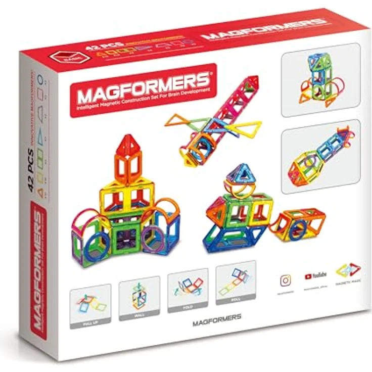 MAGFORMERS Basic 42 Set, Klemmbausteine mit interaktiven Spielfunktionen, tragbar – Bild 4