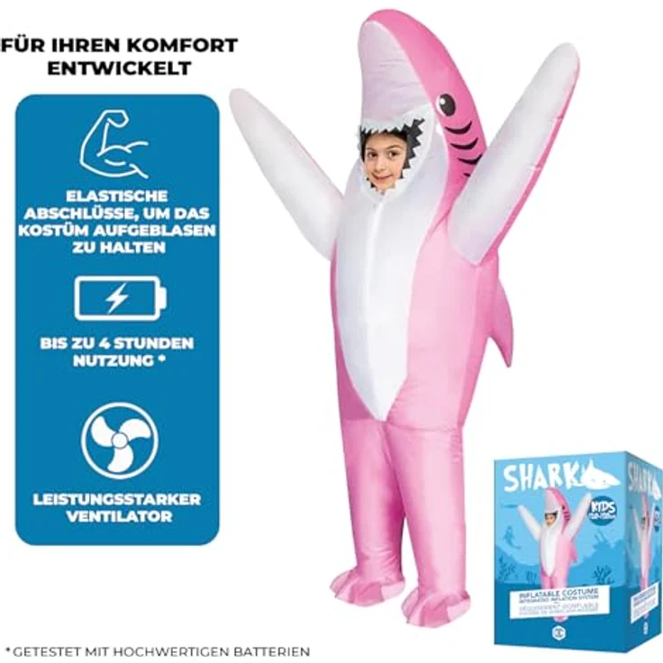 OriginalCup AirSuit® Aufblasbares Hai Kostüm Rosa für Kinder, Größe 120-150 cm, strapazierfähiges Polyester, inkl. Aufblassystem – Bild 4