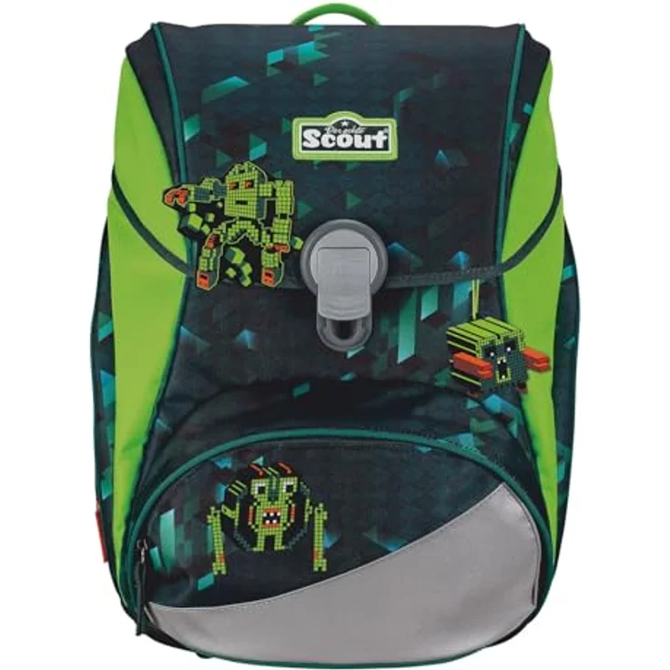 Scout Schulranzen Alpha DIN, 4-teiliges Set mit ergonomischem Tragegurtsystem, Grün-Schwarz, 20 Liter Volumen – Bild 2