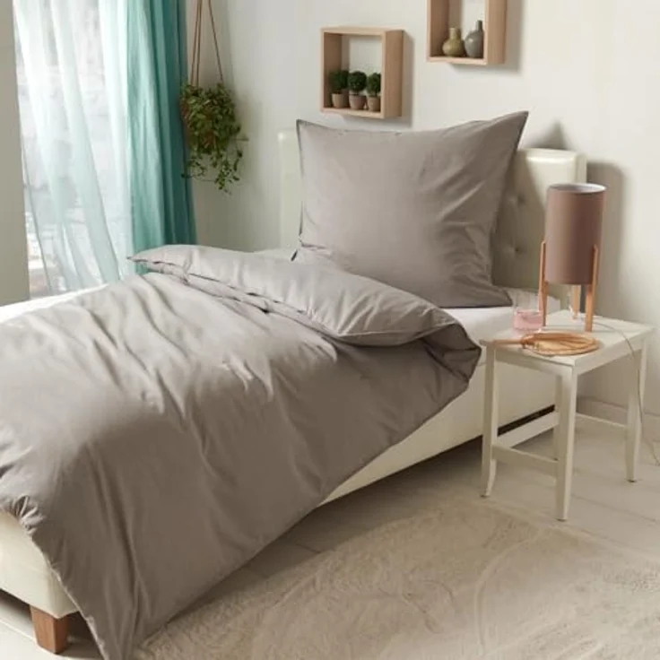 Traumschlaf Basic Uni Bettwäsche Chambray grau, Temperaturausgleichend und hautsympathisch, 1 Bettbezug 140 x 200 cm + 1 Kissenbezug 70 x 90 cm – Bild 2