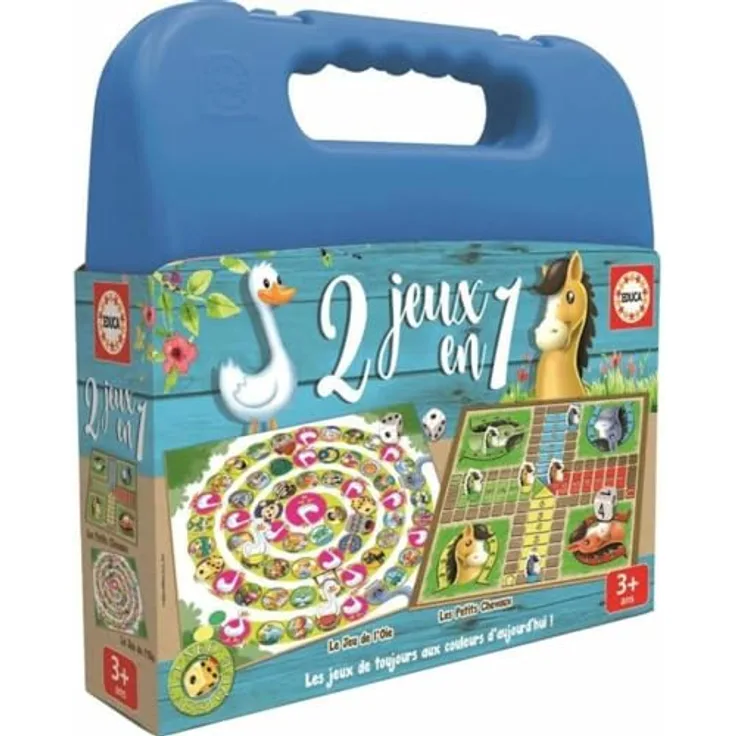 Educa Koffer mit 2 Brettspielen in 1, für Kinder ab 3 Jahren, inkl. Spielsteinen und Würfeln, 17609