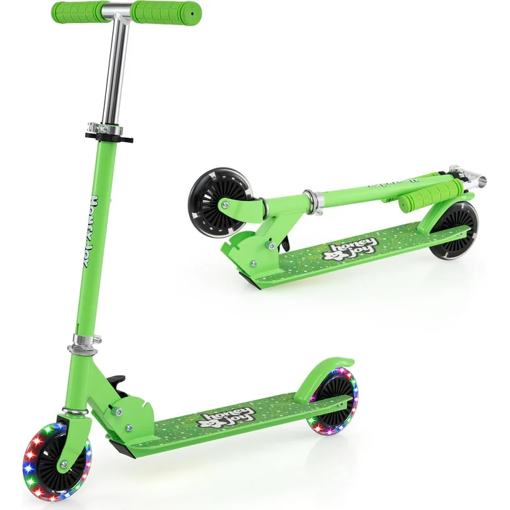 COSTWAY Kinderroller mit höhenverstellbarem Lenker und LED-Rädern, Cityroller für Jungen & Mädchen ab 3 Jahren, grün