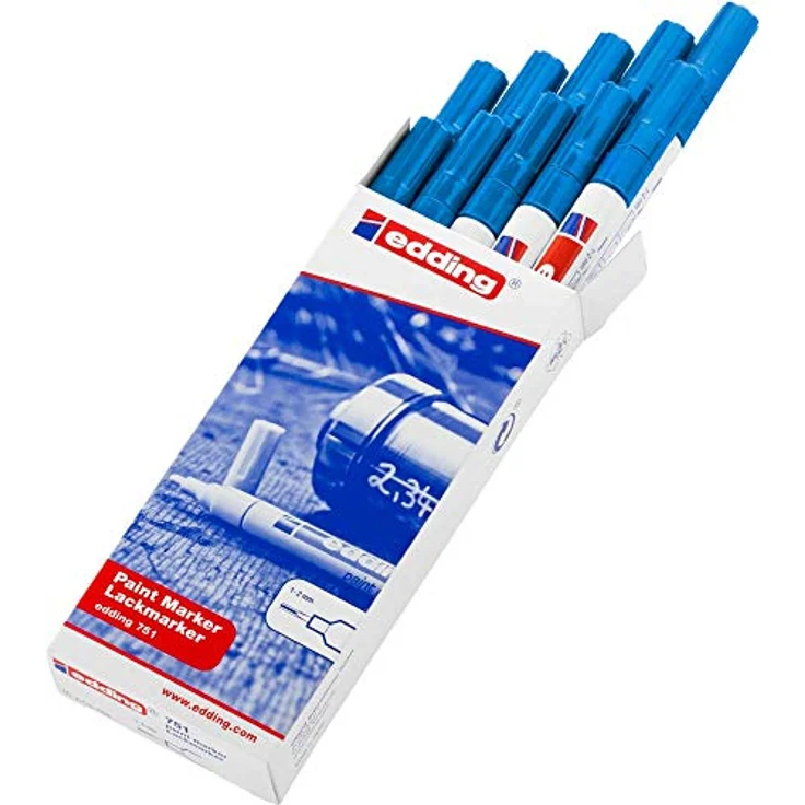 edding 751 Lackmarker - blau - 10 Stifte - Rundspitze 1-2 mm - Lackstift zur Markierung und Beschriftung von Metall, Glas, Stein oder Kunststoff - hitzebeständig, permanent, wischfest – Bild 2
