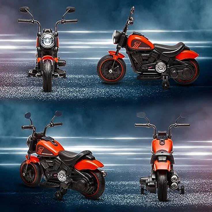 HOMCOM Elektro-Kindermotorrad 18-36 Monate, mit Stützrädern und Scheinwerfer, Belastbarkeit 25 kg, 3 km/h, Rot – Bild 9