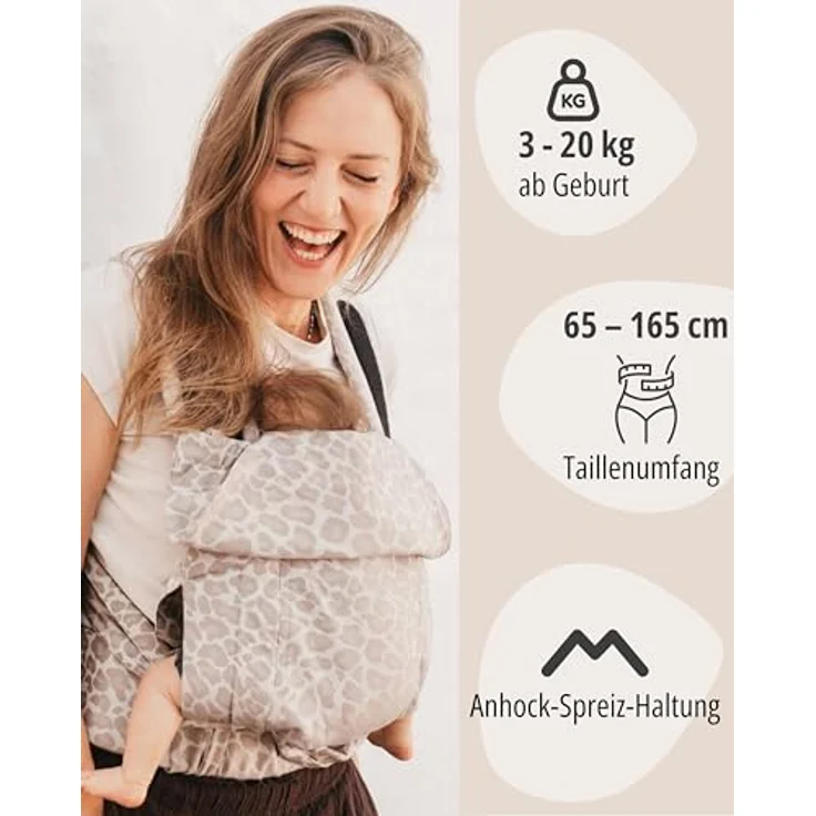 Hoppediz Babytrage Bondolino b.pure, Komforttrage ab Geburt (3 - 20 kg) Bauchtrage, Rückentrage & Hüfttrage aus hautfreundlicher Baumwolle, schwarz – Bild 3