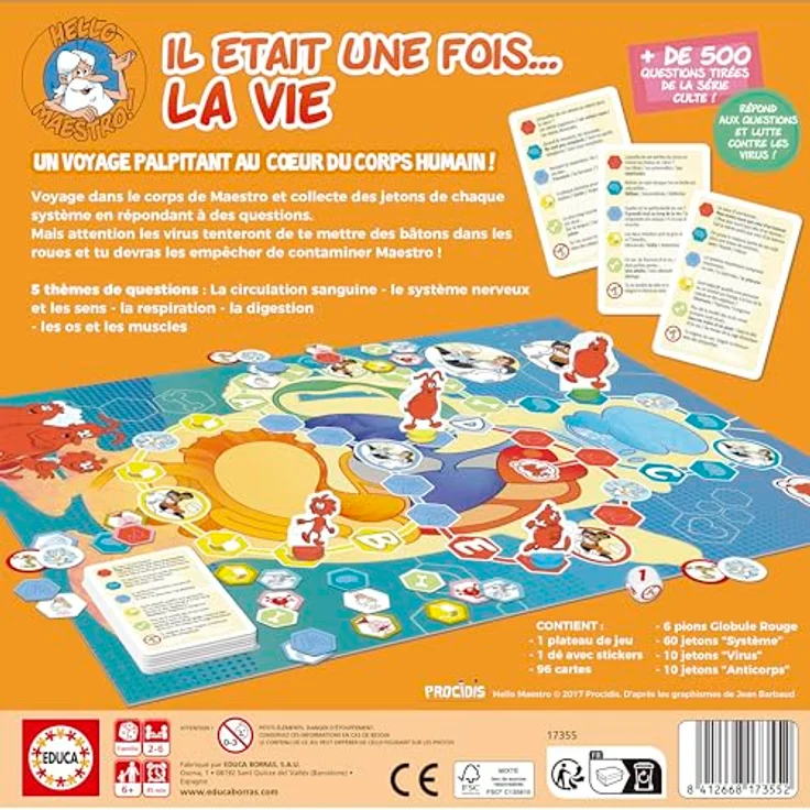 Educa borrás 17352.0 Mini Spiel Es war einmal... das Leben, Brettspiel mit 300 Fragen zur Anatomie, für 2-4 Spieler, ab 6 Jahren – Bild 2
