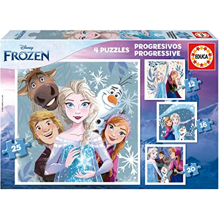 Educa Die Eiskönigin 4in1 Puzzle Set, mit 12/16/20/25 Teilen, Kinderpuzzle für ab 3 Jahren, Disney Frozen – Bild 1