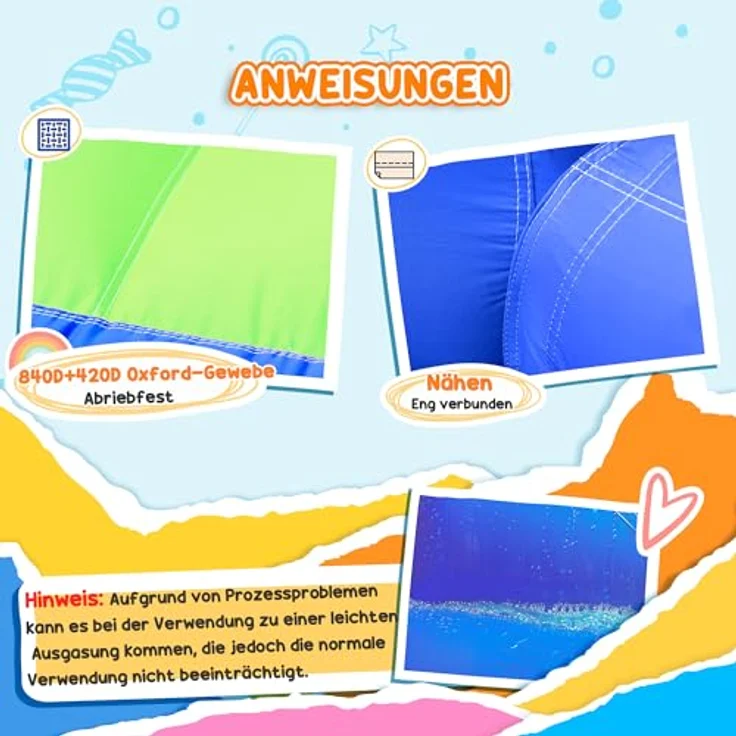 Outsunny Hüpfburg mit Rutsche, aufblasbar, 380 x 340 x 170 cm, mehrfarbig, inkl. Elektrogebläse und Tragetasche, Set 14-tlg. – Bild 8