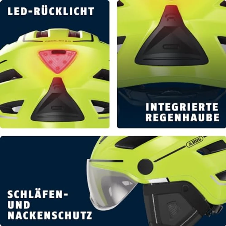 ABUS Stadthelm Pedelec 2.0 ACE - Fahrradhelm mit Rücklicht, Visier, Regenhaube, Ohrenschutz - für Damen und Herren - Gold, Größe L​ – Bild 3