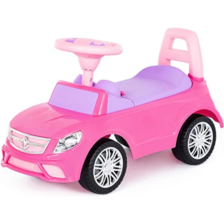Polesie Rutscher SuperCar Nr. 3, pink mit Sound-Lenkrad, Rückenlehne und Staufach, Lauflernhilfe für Kinder – Bild 1