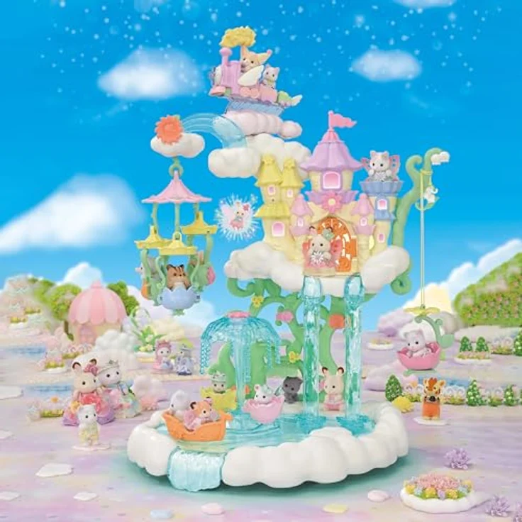 Sylvanian Families Magisches Luftschiff mit Milchkatzen-Babyfigur, inklusive beweglicher Figuren und Kombinationsmöglichkeit mit Regenbogenzug – Bild 9