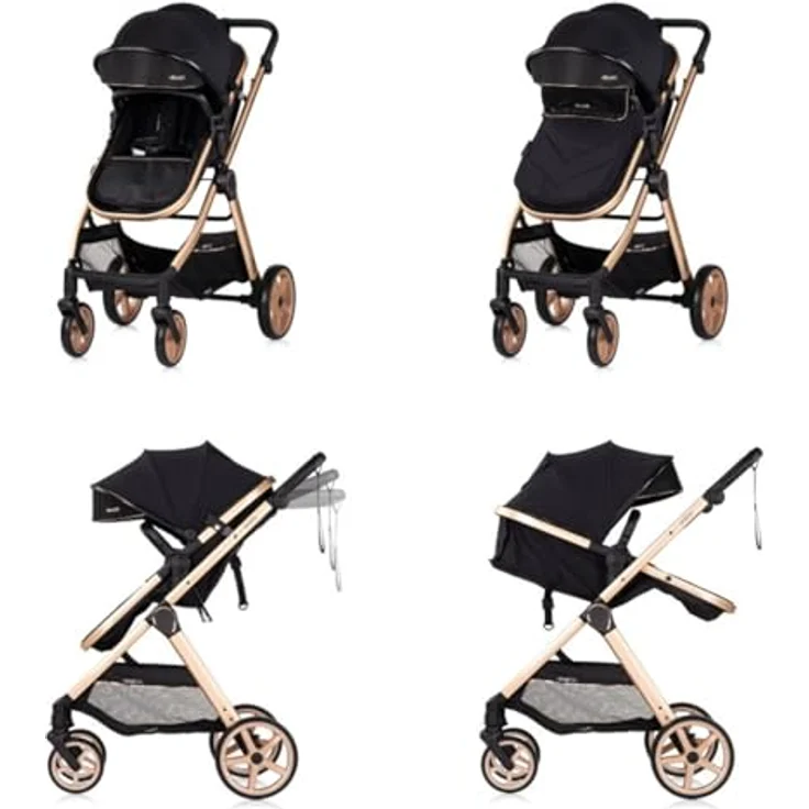 Chipolino Kombikinderwagen Vista 2 in 1, mit Wickeltasche, Fußabdeckung, verstellbare Rückenlehne, schwarz – Bild 3