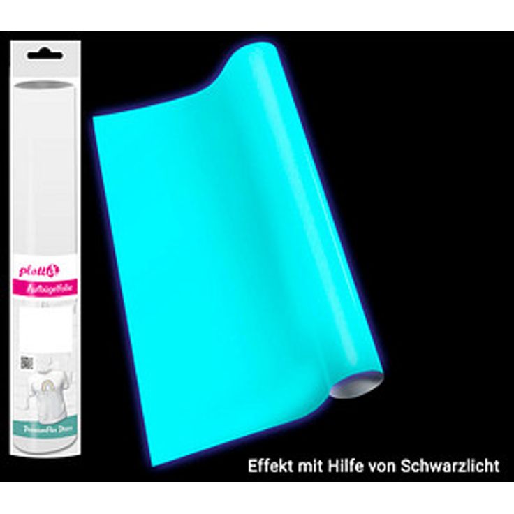plottiX PremiumFlex Disco Aufbügelfolie weiß, Effekt-Folie 32,0 x 50,0 cm für Textilien unter Schwarzlicht