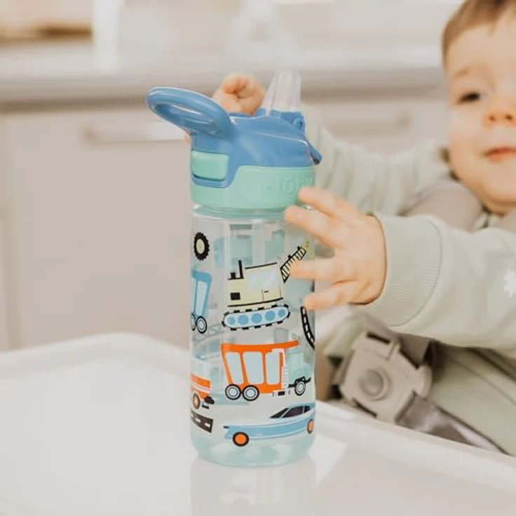 Nuby Super Quench, Auslaufsicherer Trinklernbecher für Babys, 540 ml mit Tragegriff, Blau, 2er-Pack, mikrowellen- und spülmaschinengeeignet – Bild 4