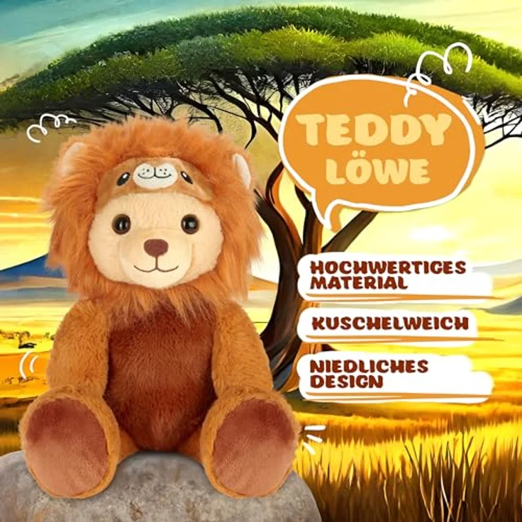 BRUBIES Teddy Löwe, 25 cm Teddybär im löwenkostüm mit abnehmbarer Kapuze, kuscheliges Plüschtier für Kinder, braun – Bild 2