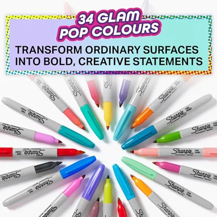 SHARPIE Glam Pop-Permanentmarker | feine Spitze für klare Details | verschiedene Farben | 34 Markierstifte – Bild 2