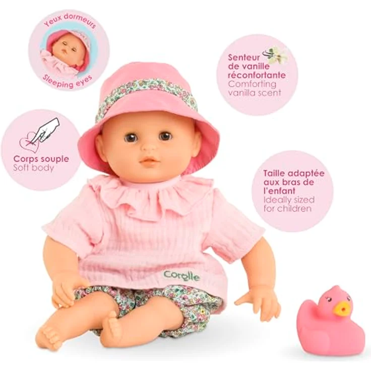 Corolle Mon Premier Poupon Badebaby Coralie, Weichkörper-Badepuppe mit Schlafaugen, abnehmbare Kleider, Vanilleduft, 30 cm, ab 18 Monaten – Bild 3