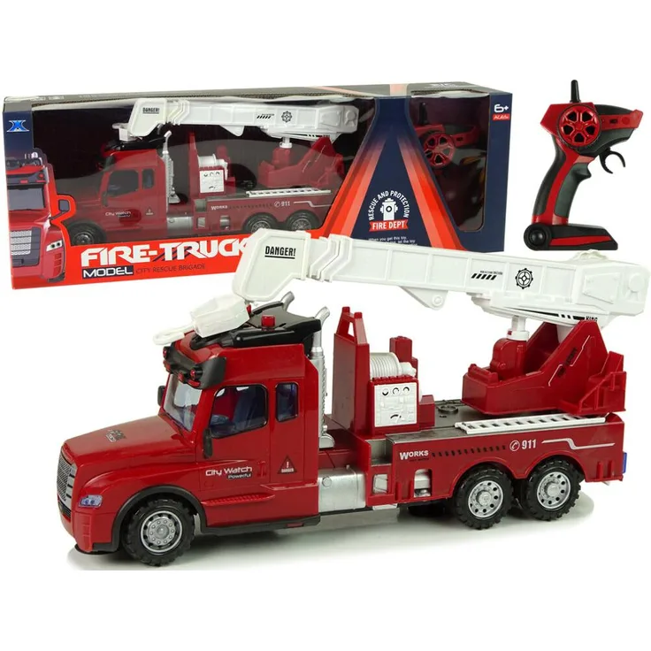 Lean Toys Ferngesteuertes Feuerwehrauto, RC Spielzeug mit LED Lichtern und Geräuschen, für Kinder ab 6 Jahren, Größe: UNIVERSAL