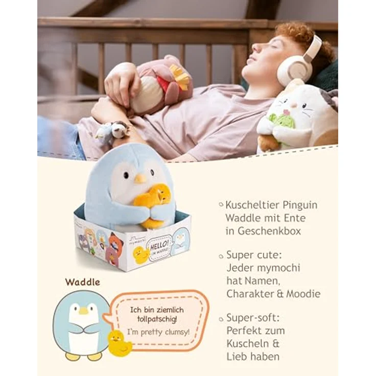 NICI MYMOCHI Pinguin Waddle 16 cm mit Ente in Geschenkbox 11x12x6,5 cm, Flauschiges Kuscheltier zum Spielen und Liebhaben - 61149 – Bild 3
