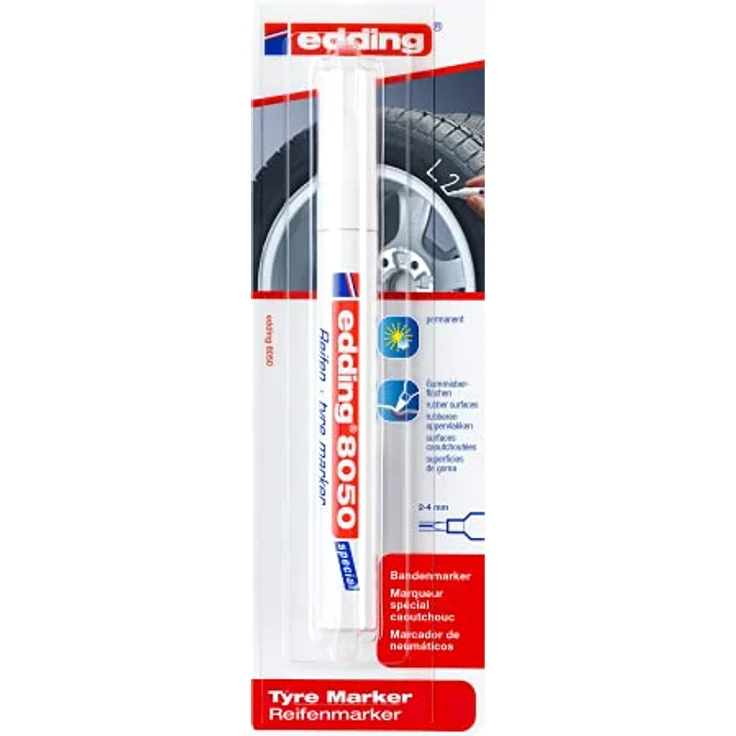 edding 8050 Reifenmarker - weiß - 1 Stift - Rundspitze 2-4 mm - zum Markieren von Reifen und anderen Gummioberflächen, für drinnen und draußen, wasserfest – Bild 2