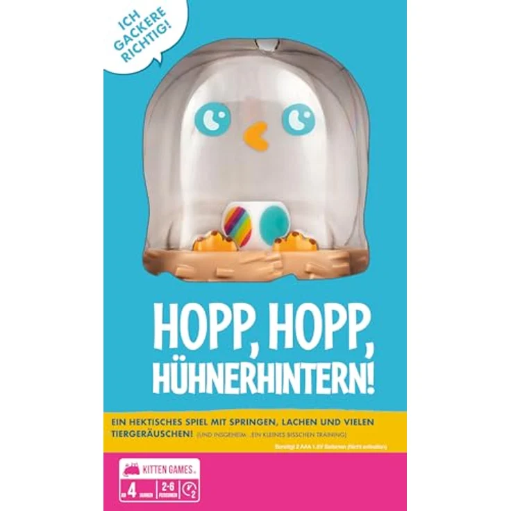 Exploding Kittens, Hopp, hopp, Hühnerhintern!, Kinderspiel, Reaktionsspiel, 2-6 Spieler, Ab 4+ Jahren, 2 Minuten, Deutsch – Bild 2