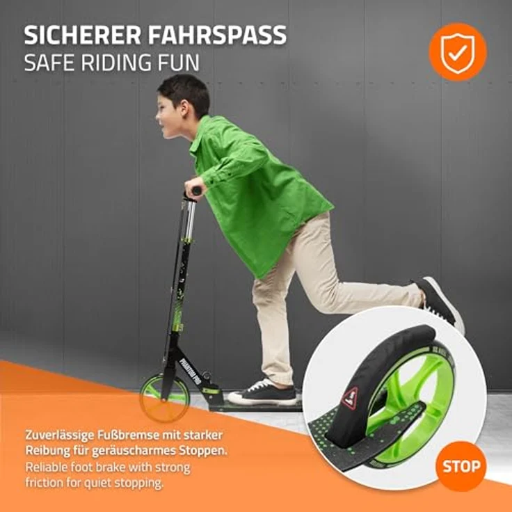 Hauki Cityroller Scooter Grün, klappbar & höhenverstellbar, XXL-Räder, Tritt-Bremse, Kick Roller für Kinder & Erwachsene bis 100kg – Bild 5