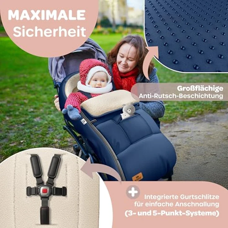KIDIZ® Babyfußsack Baby Fußsack Winterfußsack Babyschale mit Reißverschluss Kuschelsack Babydecke Kinderwagen waschbar verschließbarer Kopfteil ,Tasche, passend für alle Kinderwagen Blau – Bild 4
