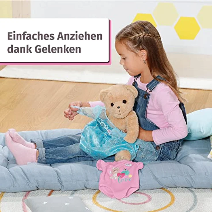 Zapf Creation 835586 BABY born Bär pink mit pinkem Strampler- Teddybär Kuscheltier, bewegliche Arme und Beine, drehbarer Kopf, waschbar per Handwäsche, mit Freundschaftsbuch und Stickerbogen. – Bild 4