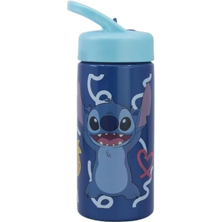 Stor Stitch Palms Sport-Trinkflasche mit Strohhalm und integriertem Griff, 410 ml, Blau/Lila, BPA-frei, auslaufsicher – Bild 3