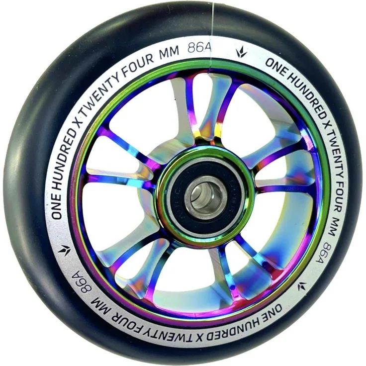 Blunt Stuntscooter Rolle Spoked Alloy Core 100mm, Neochrom, geeignet für Benutzer bis 100 kg, mit Rücktrittbremse