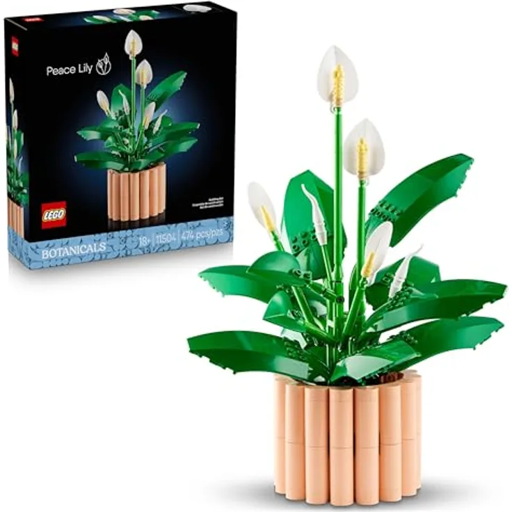 LEGO Botanicals Friedenslilie 11504, Kunstblumen Set für Erwachsene mit weißen Blüten und Knospen, DIY Deko für Wohnzimmer oder Schlafzimmer