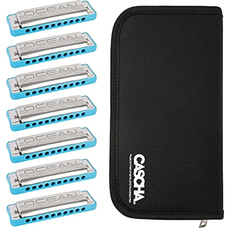 Ocean Rock Harmonica Pack 7 (C-D-E-F-G-A-Bb), 7 Mundharmonikas mit Tasche, Blau