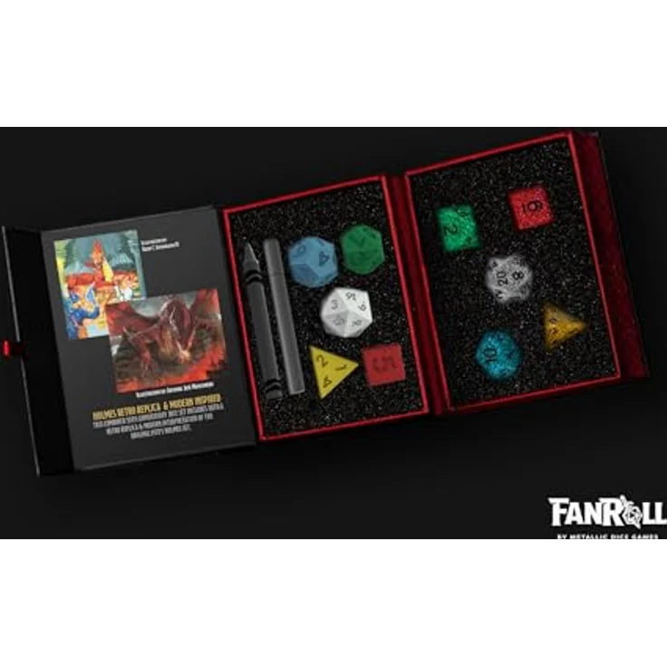 FanRoll D&D Würfel-Set 50. Hochzeitstag, Vintage-Reproduktion und modernes Set mit rotem Drachen-Etui – Bild 2