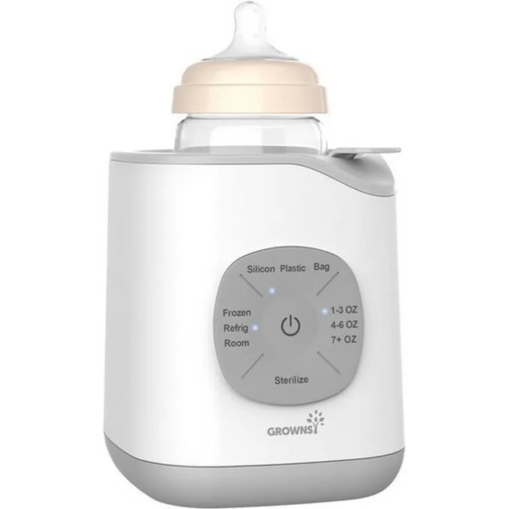 Grownsy 10-in-1 Flaschenwärmer, Elektrischer Babyflaschenwärmer in Grau für schonendes Erwärmen und Auftauen von Babynahrung