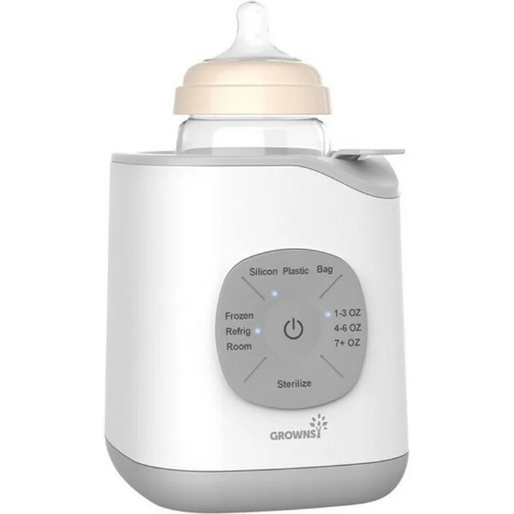 Grownsy 10-in-1 Flaschenwärmer, Elektrischer Babyflaschenwärmer in Grau für schonendes Erwärmen und Auftauen von Babynahrung