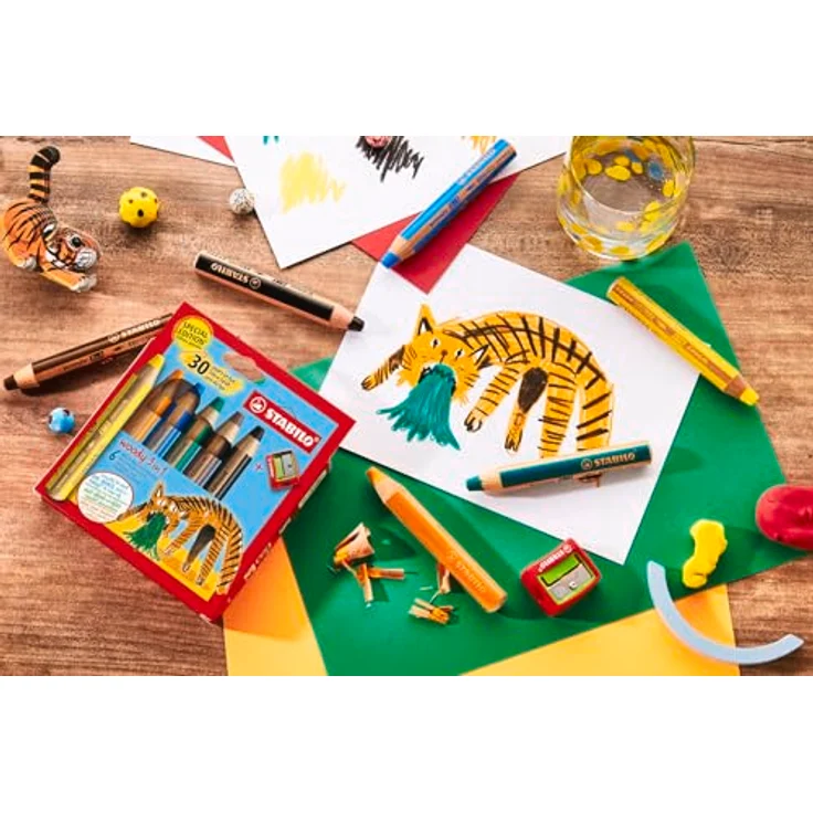 STABILO woody 3 in 1, Buntstifte im Tiger Design, 6 Stück mit Spitzer, hohe Deckkraft und Farbintensität, geeignet für Papier und glatte Oberflächen – Bild 6