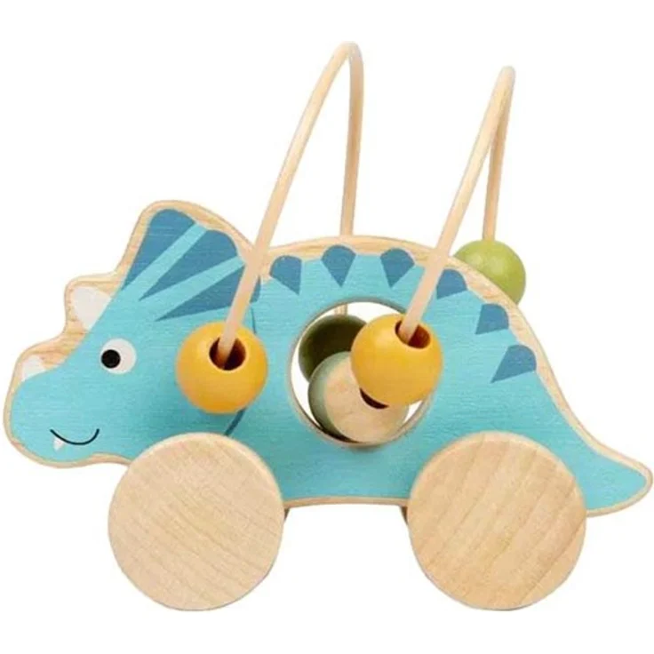 Bigjigs Wooden Push Toy Triceratops, FSC®-zertifiziertes Holzspielzeug mit Perlenrahmen, 13.5 x 11 x 8.5 cm, für Kinder ab 12 Monaten – Bild 3