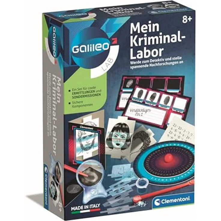 Clementoni Galileo Lab Mein Kriminal-Labor - Detektiv-Set für Kinder ab 8 Jahren - Ausrüstung für Junge Detektive, Ermittler & Agenten - 59321, Experimentierkasten – Bild 1