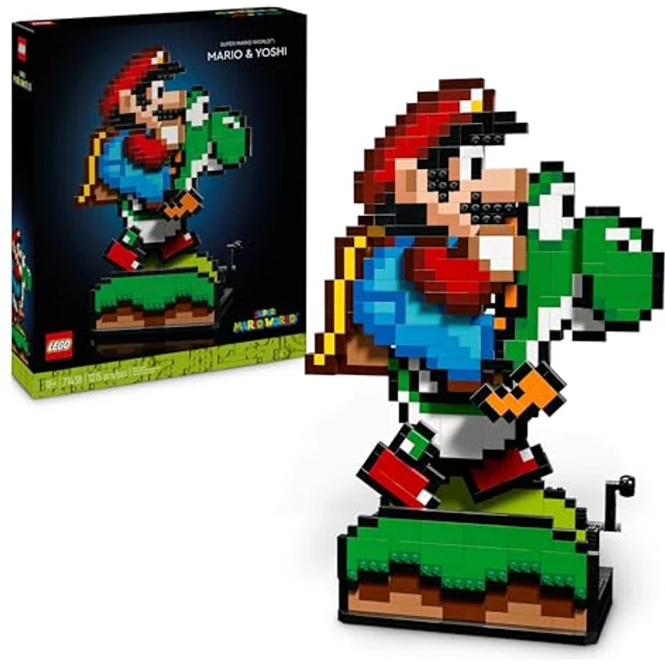 LEGO Super Mario World: Mario & Yoshi Nintendo Set zum Sammeln, pixelige Figuren, Modell zum Bauen und Ausstellen, Wohn-Deko und Sammlerstück, Modellbausatz und Geschenk für Erwachsene Fans 71438, nostalgisches Nintendo Side-Scroller Modell aus LEGO Steinen – Bild 1