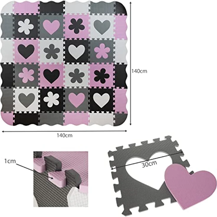 ISO TRADE Puzzle Spielteppich Spielmatte Kindertepich Schaumstoffmatte 2D 3D Tasche 16135, Rosa-Grau, pädagogisch fördernd, EVA Schaumstoff, 25/36 Elemente, 1cm dick, 140x140x1cm, kreatives Spielzeug – Bild 2
