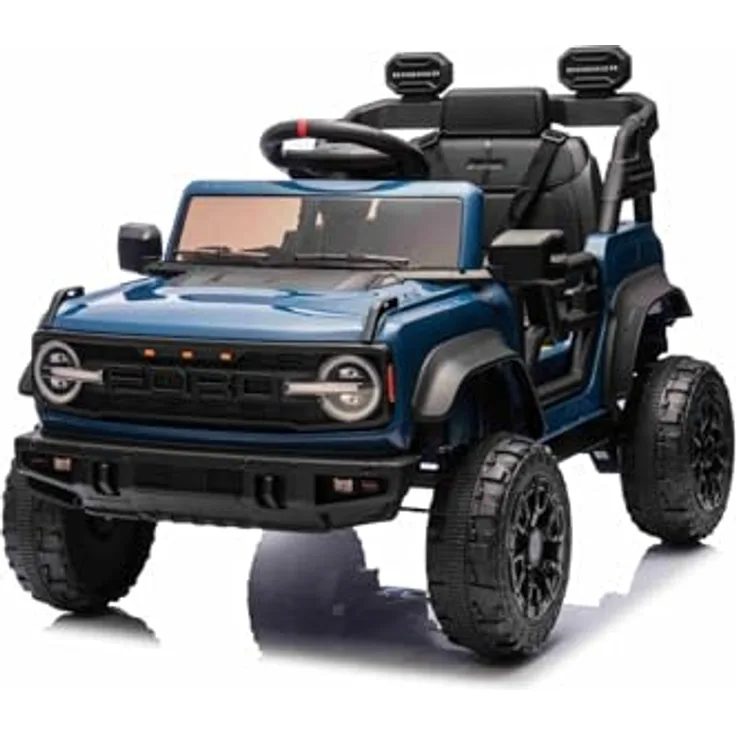 Beneo Ford Bronco Elektrisches Kinderfahrzeug, Einzelsitzer, Hinterradantrieb, Blau, Lithiumbatterie, hohe Bodenfreiheit, breiter Sitz, 2,4-GHz-Fernbedienung, MP3-Player mit USB-Anschluss, LED-Beleuchtung