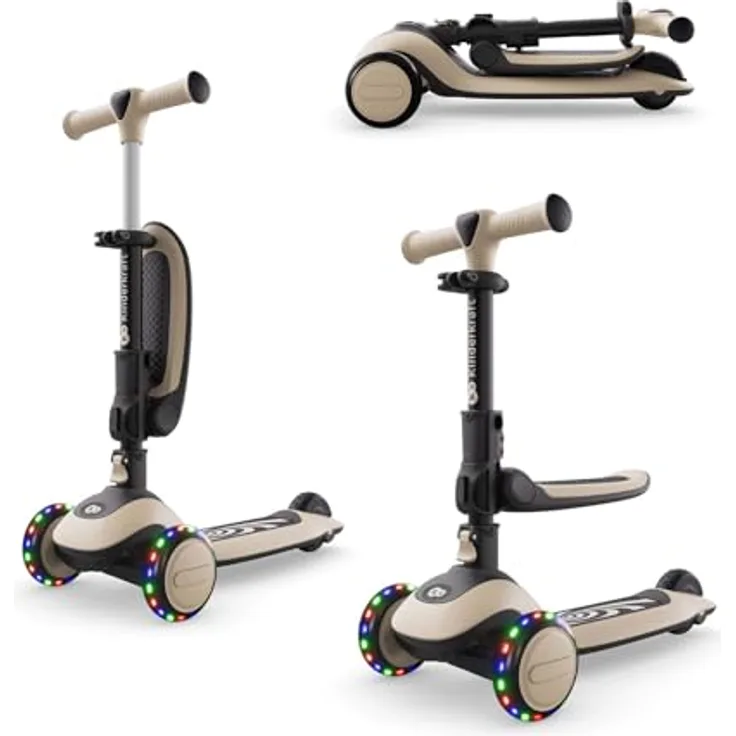 Kinderkraft HALLEY 2 – 2-in-1 Balance-Kinderroller mit Sitz, höhenverstellbar (25–33 cm), LED-Räder, klappbar, 4 Lenkerhöhen, Weiß