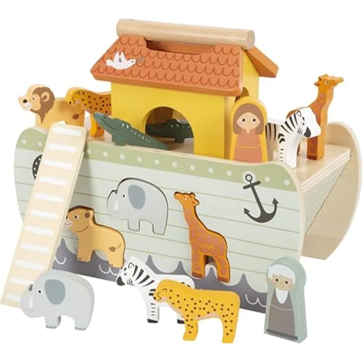 Small Foot Steckspielzeug Steckspiel Arche Noah Safari, 2-in-1 Holzspiel mit 15 Figuren und motorischen Lernmöglichkeiten – Bild 4
